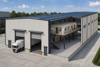 Bâtiment modulaire préfabriqué léger en structure d'acier, entrepôt, usine logistique, grange, atelier, hangar métallique