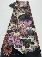 Nouveau tissu en dentelle tissée brodée de perles et de paillettes, respirant, écologique, tissu de luxe pour robe de mariée, 100% polyester