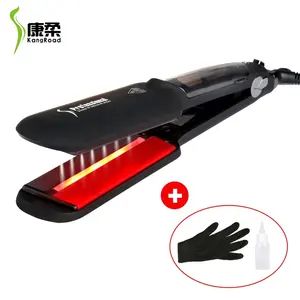 Wide Plate Steam Hair Straightener Infrared Keep Hair Health Fast Hot Professional Flat Iron Private Label Tourmaline Ceramic