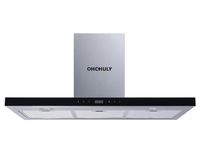 Hotte murale électrique OHCHULY de type T avec filtre déflecteur, boîtier en verre trempé, classe d'efficacité énergétique pour usage domestique et hôtelier