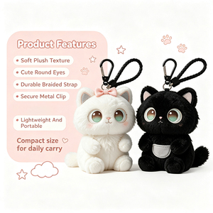 Porte-clés en peluche chat mignon personnalisé, pendentif animal en peluche doux avec sangle tressée pour sacs à main, sacs à dos, porte-clés - Product Image 4