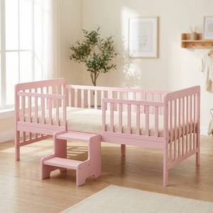 3 in 1 Pinewood Convertible Toddler <b>Bed</b> in White Pink Low to <b>Floor</b> Design Non-Toxic Finish Kids <b>Bed</b> - Product Image 1