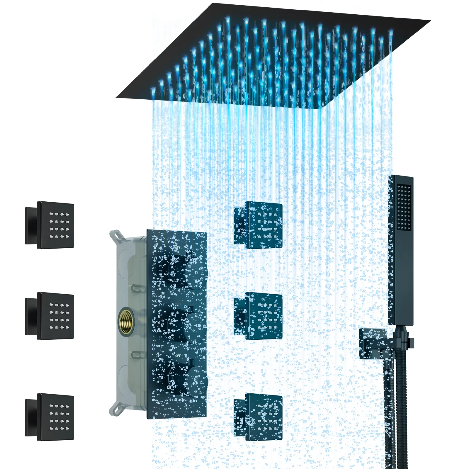 Atmosphère LED lumière numérique salle de bain chaud froid thermostatique mélangeur système de pluie baignoire montage mural bain de pluie ensemble de douche intelligent