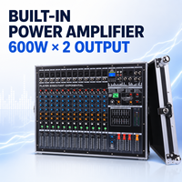 Console de mixage amplifiée 12 canaux EM-12ant 600W x 2 avec amplificateur de puissance, flight case, égaliseur 7 bandes, 24 DSP, USB, Bluetooth, 48V pour scène live et église