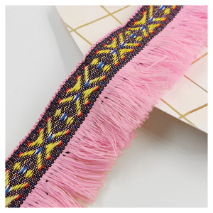 Dentelle tissée ethnique colorée à franges, motif géométrique jacquard avec <span class=keywords><strong>bordure</strong></span> à pompons pour robe, rideau et travaux manuels DIY - Product Image 5