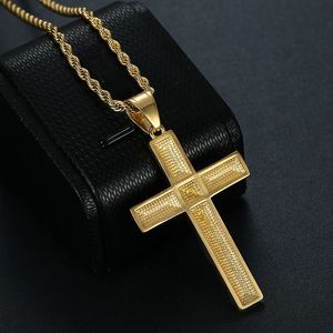 Cross Pendant Necklace <b>Titanium</b> Steel Gold Plated Diamond Encrusted Religious Unisex Jewelry - Product Image 4