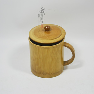Bamboo Cup With Lid And Spoon Carved Lotus Design Coffee Brown Chongqing Made Gift Occasion JC 023 - Product Image 3