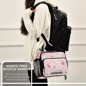 Kawaii Pink Insulated Lunch <b>Bag</b> with Dog Strawberry Pattern 28cm Zipper Closure Casual Cooler <b>Tote</b> for Food Storage - Product Image 5