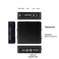 Computadora Industrial sin Ventilador con CPU N5095 de 12V, Linux/Windows, 8G/16G de RAM, 128G/256G SSD, Doble Gigabit, 4*COM RS232