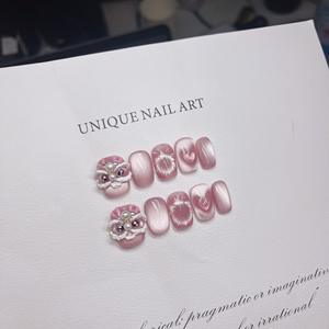 [Pink Little Milk Dragon] Pegatinas <span class=keywords><strong>de</strong></span> manicura avanzadas efecto ojo <span class=keywords><strong>de</strong></span> gato, diseño <span class=keywords><strong>de</strong></span> armadura <span class=keywords><strong>de</strong></span> Año Nuevo y danza del león, efecto fuegos artificiales troquelados, <span class=keywords><strong>huecas</strong></span> - Product Image 1