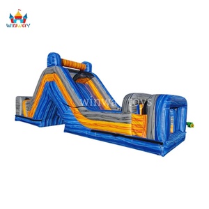 Parcours d'obstacles gonflable en PVC bleu et jaune modulaire commercial avec 3 unités 123x8x18ft pour les activités de plein air - Product Image 3