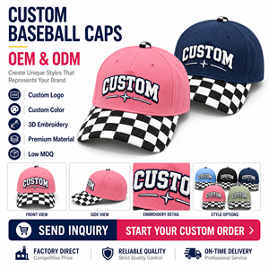 Casquette de baseball personnalisée OEM ODM, noire et blanche à carreaux, visière avec lettres 3D en relief, 6 panneaux - Product Image 2