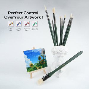 Pinceles de dibujo para pintura de artista, 10 piezas, cerdas planas de cerdo, juego de mango de madera para colores al óleo, acuarela acrílica - Product Image 2