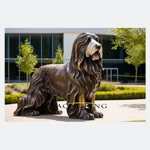 Bronze Carving Artwork Carving Master Customized Life Size Bronze Bearded Collie Statue Real Dog Sculpture