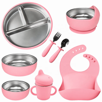 6 pièces, vaisselle pour bébé en acier inoxydable 304, outils de repas pour enfants, assiette à ventouse en silicone sans BPA avec bol divisé pour enfants