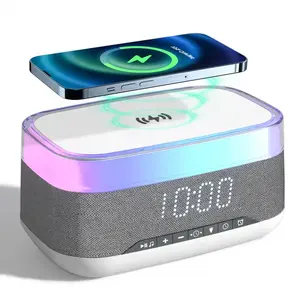 Newest Creative Bluetooth Speaker Alarm Clock Wireless Charger BT Music Speaker With Colorful Night Light