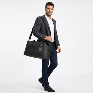 Black Waterproof Travel Duffel <b>Bag</b> Large Capacity PU Weekender Gym <b>Overnight</b> Adjustable Strap Polyester Lining Zipper Closure - Product Image 6