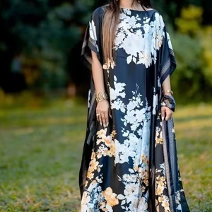 Vestido largo musulmán estilo africano con estampado de manga corta para mujer, Abaya, vestidos de Oriente Medio, Kaftan - Product Image 3