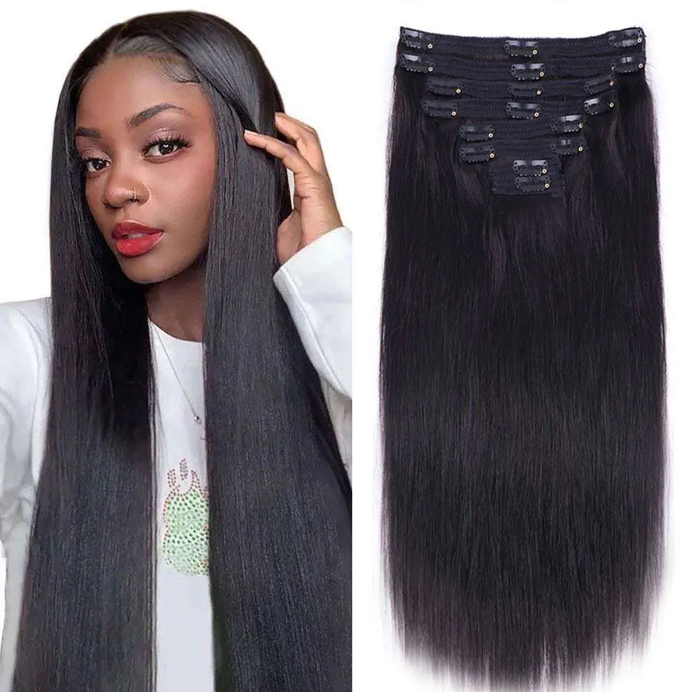 Großhandels preis Hochwertige natürliche nahtlose Clip in Haar verlängerungen Brazilian Weaving Remy European 100% Human Hair