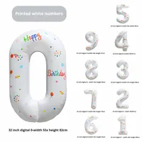 32 pouces blanc numéro joyeux anniversaire ballon décoration aluminium Film fête Photo scène fond configuration accessoires numérique