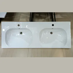 Professional Wholesale Table Top Long Double Bowl Ceramic Cabinet Hand Wash Basin Bathroom Vanity Sink
