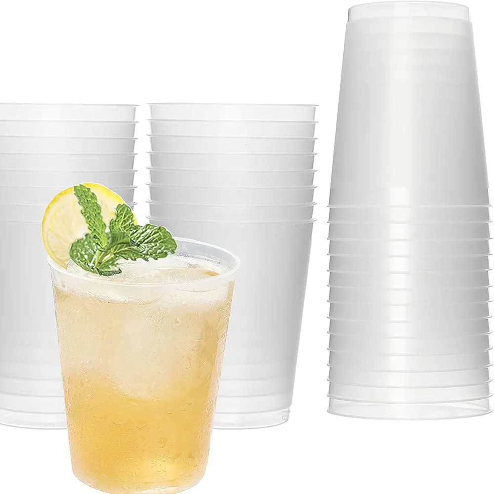 Wholesale 12oz 16oz Disposable Custom Logo Party Pp Drinking Hard Party Cups Frosted Transparent Reusable Hard Plastic Cup