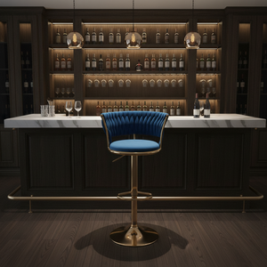 Modern Velvet Adjustable Swivel Bar <b>Stools</b> with Metal Frame - Product Image 5