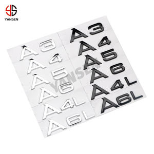 Lettres et chiffres 3D chromés noirs brillants pour <span class=keywords><strong>Audi</strong></span> A3 A7 A8 Q7 A5 A6 A4 Q2 Q3 Q5 – Emblème, plaque signalétique, badge, autocollant pour coffre de voiture - Product Image 1