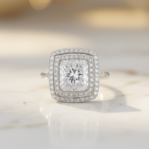 Anillo de Compromiso Glam con Circonita Cúbica Cuadrada con Engaste Pavé para Mujer, Piedra Creada en Laboratorio, Diseño Geométrico, Banda de Cobre, Modelo - Product Image 2