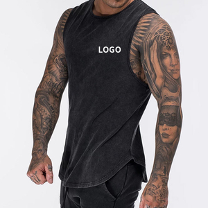 カスタムメンズフィットネス服ジムタンクトップコットンリブタンクトップノースリーブTシャツジムメンズウォッシュドタンクトップ - Product Image 2