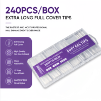 Boîte de 240 faux ongles en gros d'usine, 12 tailles, transparents, extra longs, pour extension de gel souple X