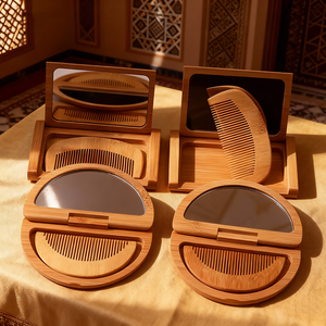 Nuovo Set di Specchio per il Trucco 2-in-1 in Legno e Bambù con Logo Personalizzato, Set di Specchio e Pettine Tascabile di Alta Qualità - Product Image 3