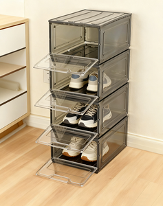 Lot de 12 boîtes de rangement carrées modernes pliables à ouverture frontale en plastique PP, empilables, pour chaussures et vêtements, 3-6L, 33,4x23x14cm, légères, pour la maison - Product Image 4