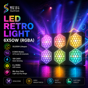 Luz de escenario LED COB RGBA 4 en 1, 6x50W, 6 ojos, diseño de panal de doble fila, DMX 24 canales, doble función para festivales, conciertos, DJ, discotecas - Product Image 1
