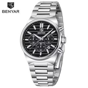 Montre à quartz carrée pour homme Benyar 5214, style business et mode, boîtier en alliage, bracelet en cuir, étanche - Product Image 1