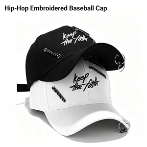 Cappellino da Baseball Punk con Anelli Metallici e Ricamo di Lettere, Cappello Trucker Regolabile in Cotone, Cappello da Sole Hip Hop per Uomo e Donna, Vendita all'Ingrosso - Product Image 1