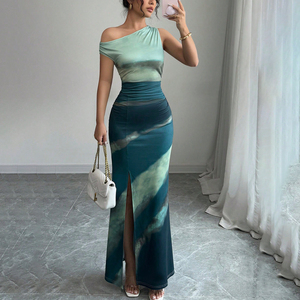 Vestido de Verano 2026 para Mujer, Estilo Europeo y Americano, Corte Entallado, Color en Contraste, Hombro Inclinado - Product Image 1