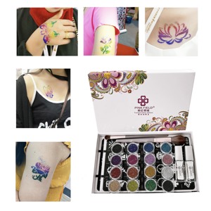 Nouveauté : Kit de tatouages temporaires à paillettes 16 couleurs, design tendance, pour fêtes d'enfants, art DIY - Product Image 2