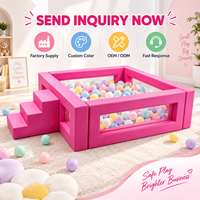 Piscine à balles rose vif avec escaliers et fenêtres transparentes, aire de jeux intérieure commerciale en mousse pour tout-petits, location pour fêtes