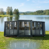 Maison conteneur pliable compacte à double aile, préfabriquée en acier, cabine modulaire contemporaine minimaliste