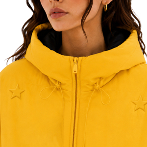 Blouson mat jaune matelassé à capuche pour femme avec motif gaufré, manteau court d'hiver isolé, vêtement d'extérieur à cordon de serrage réglable - Product Image 5