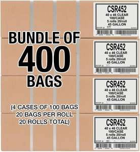 Huamaohengchun - Bolsas de Basura Transparentes de LDPE de 45 Galones (Paquete Grande de 400 Unidades), 40 x 46 Pulgadas, 1.5 MIL (Equivalente), Serie CSR, Resistentes, Industriales - Product Image 1