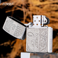 ZORRO Nouveau Briquet à chaire à l'huile de style chinois, coupe-vent, en argent antique, motif Good Evil One Nian