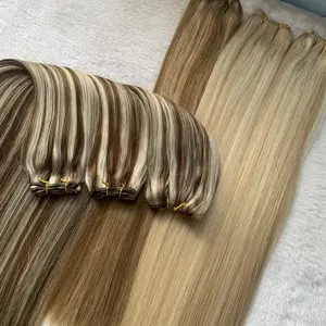 Thick End Remy Machine Weft Hair Extension Virgin Russian 100% Human Hair Extensions Cuticle Intact Machine Hair Weaving Popular