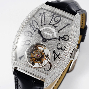 Reloj Mecánico de Lujo con Incrustaciones de Diamantes Blancos, Forma de Barril, Totalmente Automático, Tourbillon Abierto, Alta Calidad, Unisex, para Negocios, 24 mm - Product Image 1