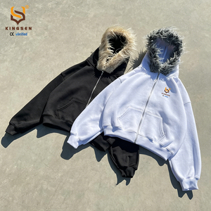เสื้อฮู้ดดี้ผ้าฝ้ายแท้ 100% คุณภาพสูง ทรงโอเวอร์ไซส์ สไตล์วินเทจ ลวดลายไล่เฉดสีแบบย้อมกรด พร้อมฮู้ดบุขน ซิปแบบดิสเทรส - Product Image 3