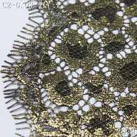 Dentelle Chantilly Française de Luxe Dorée à la Feuille d'Or, Bordure en Dentelle à Cils Noire Douce de 20 cm avec Motifs Floraux en Maille pour Robe de Soirée Haute Couture