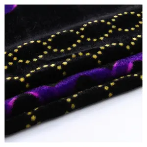 Tissu en velours et polyester de dubaï abaya, impression personnalisée, noir, violet, 100