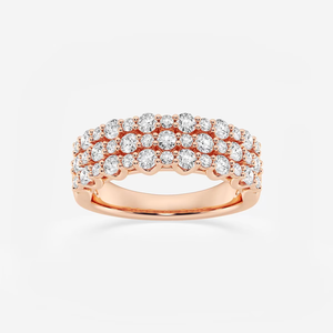 Anillo de Joyería Fina Elegante para Mujer, con Tres Hileras de Diamantes Cultivados en Laboratorio, 1 1/4 CTW, Redondos, en Oro de 14K o 18K - Product Image 3