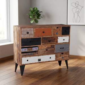Mueble de Salón de Estilo Industrial Vintage en Madera Maciza de Mango con 5+ Cajones, Estilo Rústico, Multicolor - Product Image 3